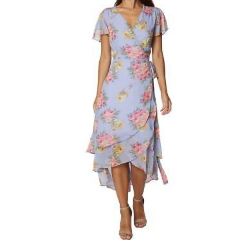 Betsey Johnson Chiffon Floral, Short Sleeve Wrap